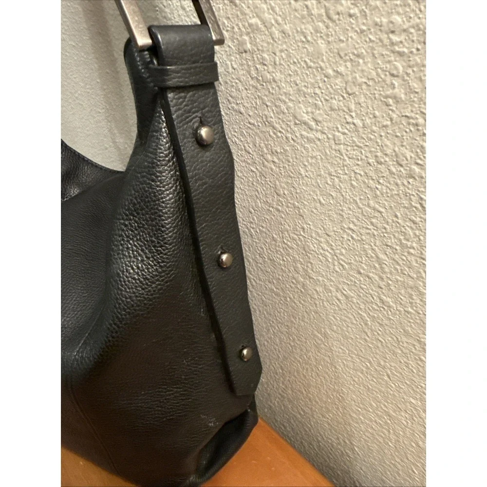 Tahari ASL Black Pebbled Leather Slouchy Hobo Shoulder Bag Adjustable Strap